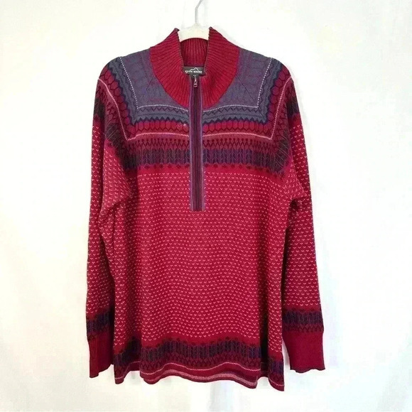 Eddie Bauer Christmas Holiday‎ Sweater Pullover Quarter Zip Red Mens Size XL - Picture 1 of 12
